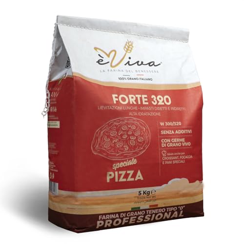 Agricola Piano – Forte 320 | Weichweizenmehl Typ 550 5 kg - Italienisch für zeitgenössische Pizza - Starkes Mehl - Ohne Zusatzstoffe - 100% natürlich - Mit lebendem Weizenkeim - Hohe Hydratation von agricola PIANO