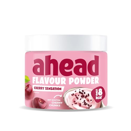 ahead Flavour Powder | Cherry Sensation 250g | 83 Portionen | Nur 10 kcal pro Portion | Kalorienarmes Geschmackspulver mit Inulin und Laktase | Geprüfte Qualität - Made in Germany von ahead