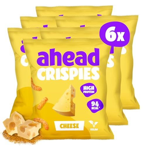 ahead Crispies Cheese | High Protein Chips mit 24% Protein – Low Fat, Vegan, glutenfrei, sojafrei - Leckere gesunde Snacks für deinen Filmeabend oder unterwegs - Ohne Zuckerzusatz & ohne Palmöl von ahead