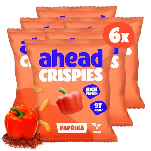 ahead Crispies Paprika | High Protein Chips mit 24% Protein – Low Fat, Vegan, glutenfrei, sojafrei - Leckere gesunde Snacks für deinen Filmeabend oder unterwegs - Ohne Zuckerzusatz & ohne Palmöl von ahead