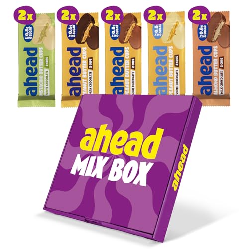 ahead NUT BUTTER CUPS MIX BOX | 20 Cups in 5 köstlichen Sorten | Bis zu 90% weniger Zucker | Ohne Palmöl, glutenfrei & vegetarisch | Der perfekte Mix für deine Snackpause von ahead