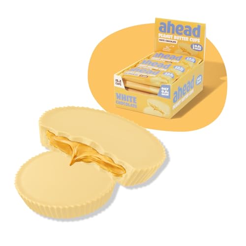 ahead White Peanut Butter Cups | 15x2er Packung - 510g | 90% weniger Zucker | Weiße Schokolade mit süß-salzigem Erdnussmus | 0,8g Zucker pro Cup | Ohne Palmöl & Glutenfrei von ahead