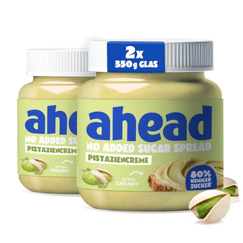 ahead Pistaziencreme 350 g x 2 | ohne Zuckerzusatz | Super leckere pistazien mit 80% weniger Zucker* | Ohne Palmöl, glutenfrei & vegetarisch | Zuckerarme pistazienmus von ahead