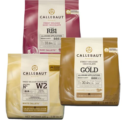 Callebaut Schokoladenset 3 x 400 g (Ruby, Weiß und Gold) belgische Schokolade von Callebaut