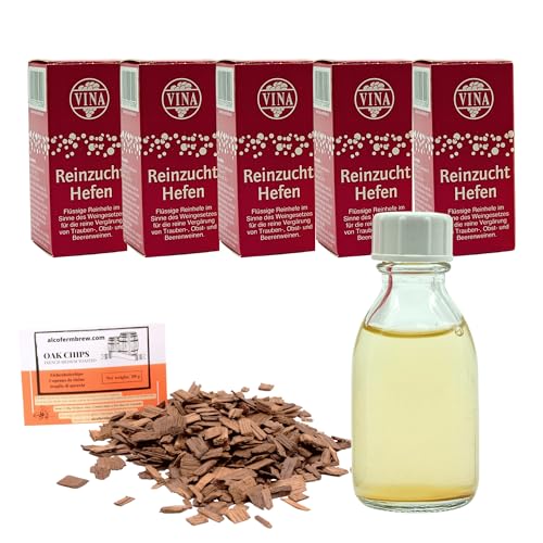 5 x Assmannshausen Weinhefe 28ml für 100L - Vina Wein Hefe, Hefe für Wein, Wein Flüssighefe, Gärhefe, Eichenholz Chips von AlcoFermBrew