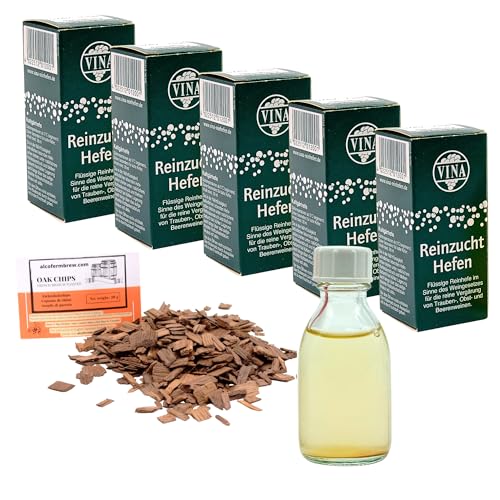 5 x Kaltgärhefe Weinhefe 28ml für 100L - Vina Wein Hefe, Hefe für Wein, Wein Flüssighefe, Gärhefe, Eichenholz Chips von AlcoFermBrew