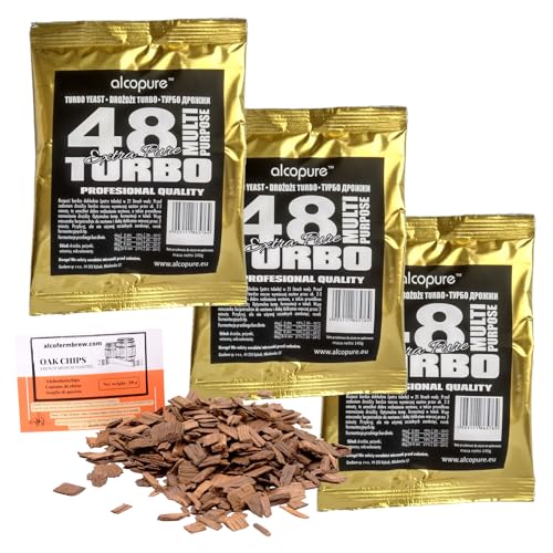 3 x Turbohefe Turbo 48 + Eichenholz Chips, Turbo Hefe, Hefe für Maische, Wodka-Hefe von AlcoFermBrew