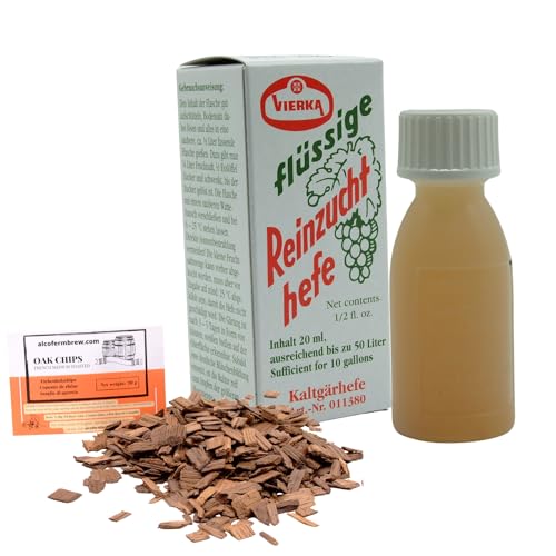 1 x Weinhefe - Kaltgarhefe 20ml + Eichenholz Chips, Vierka Wein Hefe, Hefe für Wein, Wein Flüssighefe von AlcoFermBrew