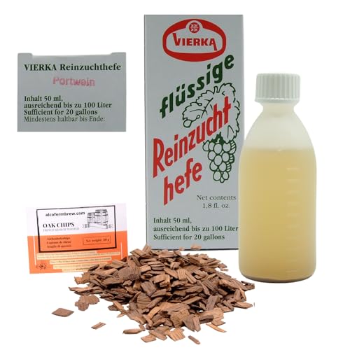 Weinhefe - Portwein 50ml + Eichenholz Chips, Vierka Wein Hefe, Hefe für Wein, Wein Flüssighefe von AlcoFermBrew