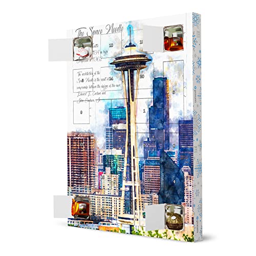 artboxONE Adventskalender XXL mit Pralinen von Ferrero Space Needle Seattle Aquarell Adventskalender Städte von artboxONE