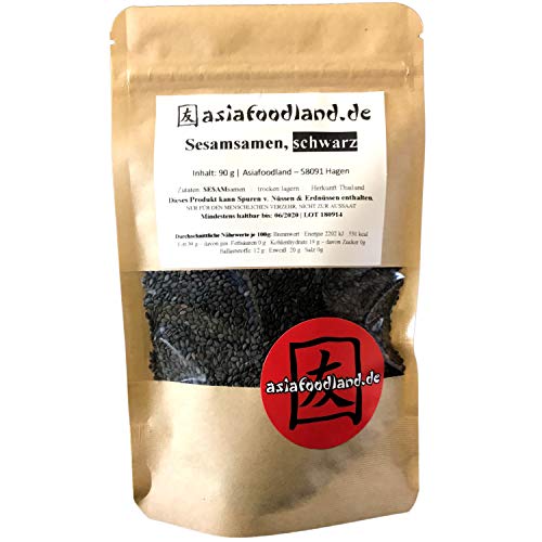 Asiafoodland - Sesamsamen - schwarz - zum backen, dekorieren und abschmecken, 1er Pack (1 x 90g) von asiafoodland.de