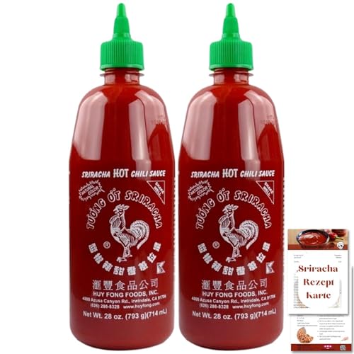 Huy Fong - 2 x Sriracha scharfe Chilisauce - Das "Original" - inkl. Asiafoodland Sriracha Sauce Rezeptkarte - als feurig leckerer Siracha Asia Saucen Dip (2 x 714ml) von asiafoodland.de