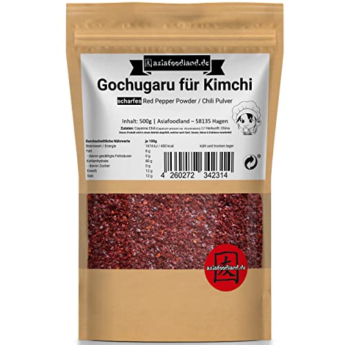 asiafoodland - Gochugaru - Chili Pulver für Kimchi - scharf/hot - Red Pepper Powder, 1er Pack (1 x 500g) von asiafoodland.de