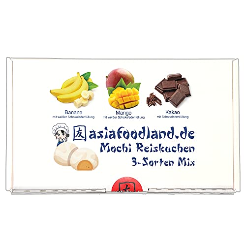 asiafoodland - Mochi Box - 24 Mochis - Banane/Mango/Kakao - original mit Schokolade gefüllte Reiskuchen, 1er Pack (1 x 240g) von asiafoodland.de