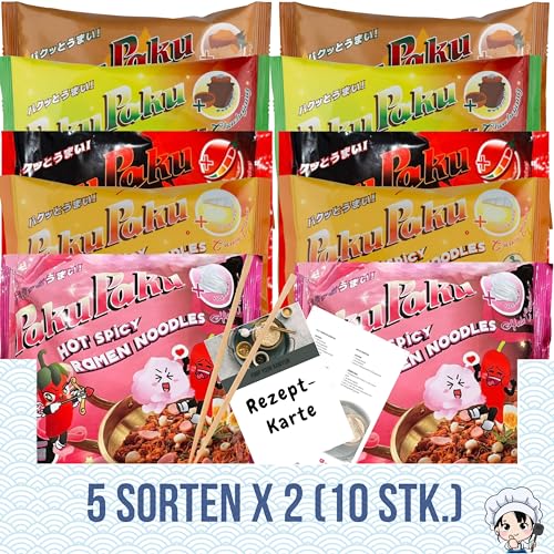 asiafoodland - PakuPaku scharfe Ramen 10er Set inkl. Rezeptkarte & Stäbchen 10 x 140 g von asiafoodland.de