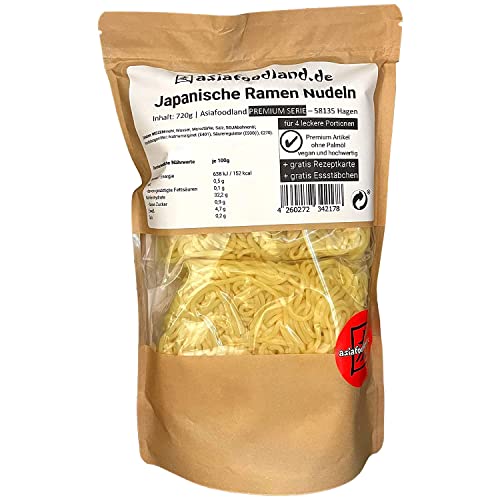 asiafoodland - frische Ramen Nudeln inkl. Rezeptkarte und Essstäbchen - für 4 leckere Portionen asiatisch japanische ramen nudeln - (4 x 180g), 1er Pack (1 x 720 g) von asiafoodland.de