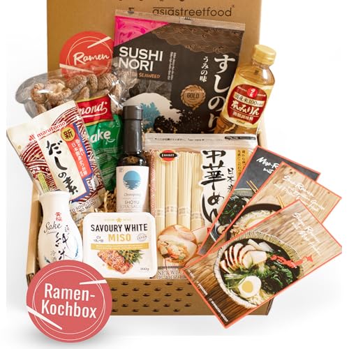 asiastreetfood Premium Ramen-Kochbox – Food-Box mit Zutaten inkl. Ramen Nudeln & Rezeptkarten für 3 Ramen-Suppen – Für Miso-Ramen, Shoyu-Ramen & Shio-Ramen – Geschenkidee für Asia-Food-Liebhaber von asiastreetfood