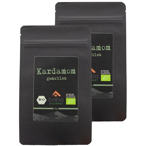 baba GOURMET - 2er Pack Original Bio Kardamom gemahlen 30 g - 100% naturrein Kardamompulver ideal für orientalische Gericht, Kaffee und Tee - Gemahlener Cardamom - Pulver ohne Zusatzstoffe und Aromen von baba GOURMET