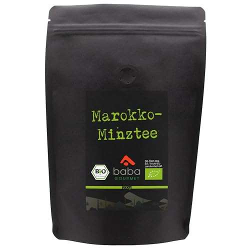 baba GOURMET - Bio Marokko Minztee lose 200 g - 100% naturrein Grünteemischung mit Nana-Minze - Loser Tee orientalisch 100% natürlich ohne Zusätze aus Minze & Grüntee (Original orientalisch) von baba GOURMET