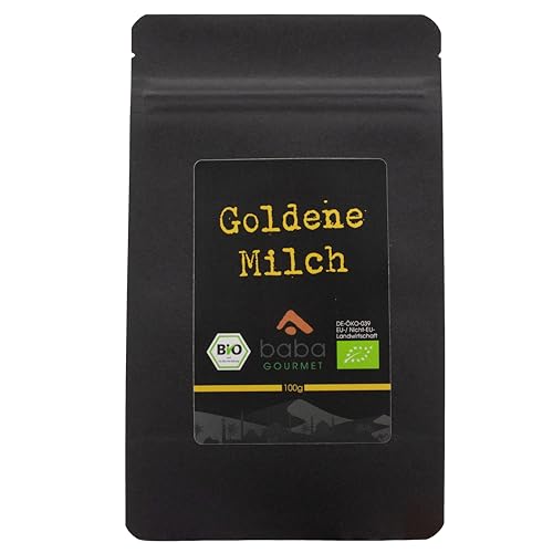 baba GOURMET - Original Bio Goldene Milch Pulver 100 g - 100% naturrein mit natürlichen Premium Zutaten - Golden Milk Powder natürlich ohne Zusatzstoffe & Aromen - Kurkuma Latte Mix Getränkemischung von baba GOURMET