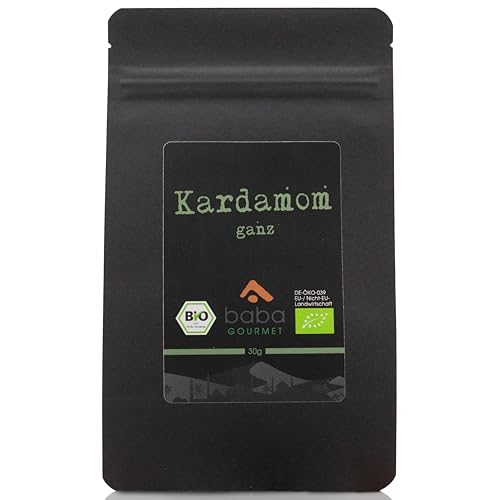 baba GOURMET - Original Bio Kardamom ganz 30 g (grün) - 100% naturrein Gewürz ideal für orientalische Gerichte - Ganze Kapseln Samen natürlich – Grüne Kardamomkapseln ohne Zusatzstoffe und Aromen von baba GOURMET