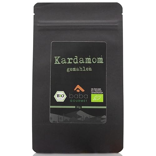 baba GOURMET - Original Bio Kardamom gemahlen 30 g - 100% naturrein Kardamompulver ideal für orientalische Gericht, Kaffee und Tee - Gemahlener Cardamom Samen - Pulver ohne Zusatzstoffe und Aromen von baba GOURMET