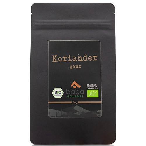 baba GOURMET - Original Bio Koriander ganz 50 g - 100% naturrein Gewürze ideal für orientalische Gerichte - Koriandersaat in Premiumqualität - Ganzer Koriander Samen ohne Zusatzstoffe und Aromen von baba GOURMET