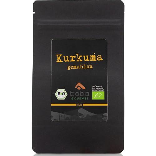 baba GOURMET - Original Bio Kurkuma Pulver 50 g - 100% naturrein gemahlen aus Curcuma - Reines Kurkumapulver in Premiumqualität - Gelbwurz Gewürz natürlich ohne Zusatzstoffe und Aromen von baba GOURMET