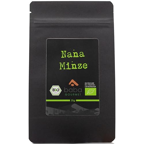 baba GOURMET - Original Bio Nana Minze 25 g - Arabische Minze 100% naturrein und natürlich ideal für orientalische Gerichte und Tee - Nanaminze naturbelassen ohne Zusatzstoffe und Aromen von baba GOURMET