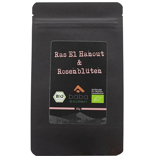 baba GOURMET - Original Bio Ras el Hanout & Rosenblüten 40 g naturbelassen - Gewürzmischung 100% naturrein und natürlich ideal für orientalische Gerichte - Gewürz für Couscous, Tajine & Hummus von baba GOURMET