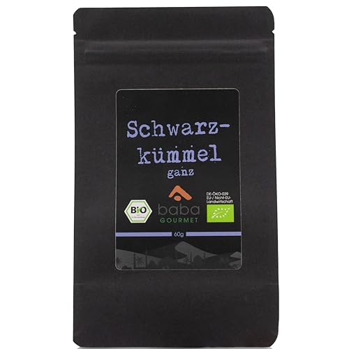 baba GOURMET - Original Bio Schwarzkümmel ganz 60 g - 100% naturrein ideal für orientalische Gerichte - Schwarzkümmelsamen in Premiumqualität - Ganzer Nigella Samen ohne Zusatzstoffe und Aromen von baba GOURMET