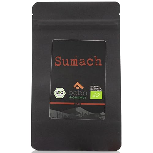 baba Gourmet - Original Bio Sumach Pulver 60 g - 100% naturrein für orientalische Gerichte - Sumachpulver schonend gemahlen und getrocknet - Sumac Spice in Premiumqualität ohne Zusatzstoffe und Aromen von baba GOURMET