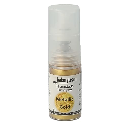 bakeryteam veganes Metallic Dust Gold Pump-Puder ohne Treibmittel für einen gleichmäßigen goldenen Glanz auf allen Backkreationen und anderen Lebensmitteln 5 g von bakeryteam