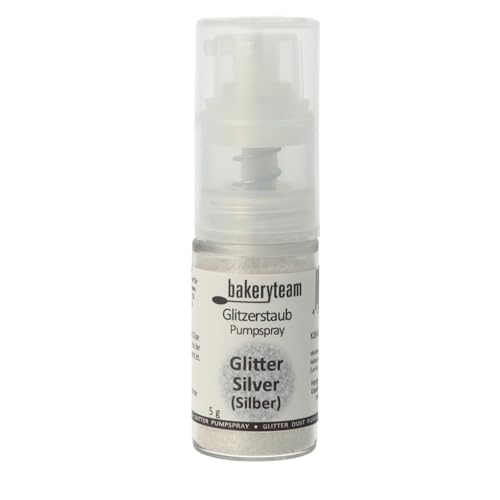 bakeryteam veganes Metallic Dust Silber Pump-Puder ohne Treibmittel für einen gleichmäßigen silbernen Glanz auf allen Backkreationen und anderen Lebensmitteln 5 g von bakeryteam