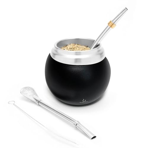 Yerba Mate Set - Modernes Yerba Mate Gourd Kit - Edelstahl mit Calabash Form und Bombilla - Einfach zu reinigen (Schwarz) von balibetov