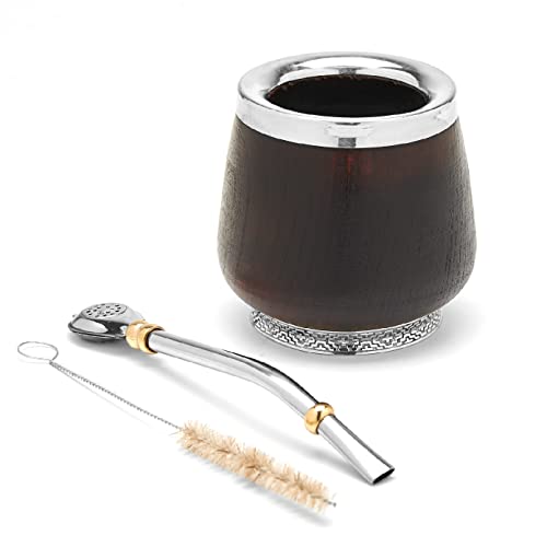 BALIBETOV Ausgewählte Kollektion - Yerba Mate Kürbis (Mate Cup) - Premium Mate Gourd mit Details aus Neusilber - Inklusive Edelstahl Bombilla und Reinigungsbürste. (Chaco) von balibetov