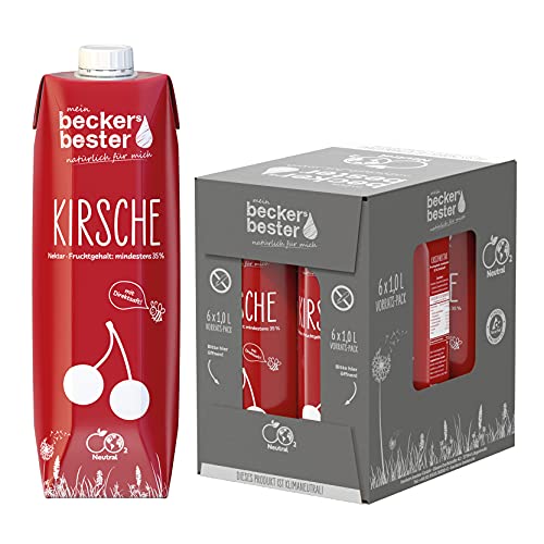 beckers bester Kirsche - 6er Pack - Kirschnektar - mit Direktsaft - Co2-neutral hergestellt - Vegan - Ohne Konservierungsmittel - Ohne Gentechnik - Laktosefrei - (6 x 1000 ml) von beckers bester