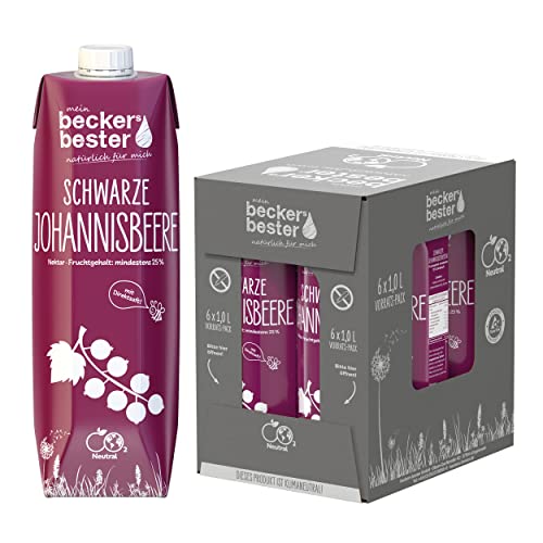 beckers bester Schwarze Johannisbeere - 6er Pack - Johannisbeersaft - mit Direktsaft - Co2-neutral hergestellt - Vegan - Ohne Konservierungsmittel - Ohne Gentechnik - Laktosefrei - (6 x 1000 ml) von beckers bester