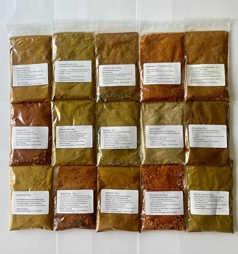 Harissa, Dukkah, Ras El Hanout, Couscous, Berbere, usw. 15 x 30g Afrikanische Gewürz von bennos gewuerzstand