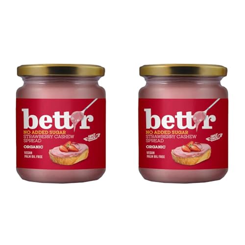 Bett’r Erdbeer Cashew Creme ohne Zuckerzusatz - 100% Bio, Vegan und frei von Palmöl - 250g (Packung mit 2) von bett'r GUILT FREE