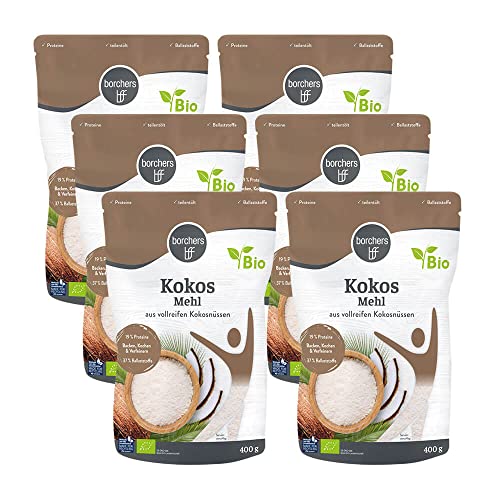 6 x borchers Bio Premium Kokosmehl | zum Kochen und Backen | Ballaststoffreich | Proteinquelle | Entölt | Vegan 400 g (6 x 400 g) von borchers