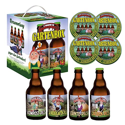 Bierwürfel Garten 4 x 0,33l Pils mit 4 Sammler-Bierdeckel von Bierundmehr