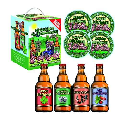 Geburtstag Herzlichen Glückwunsch mit 4x 0,33l Pils und 4 Sammler Bierdeckel von bierundmehr