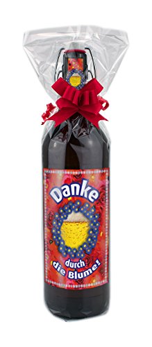 Dank sagen durch die Blume, Bier 1 Liter Flasche mit Bügelverschluss (mit Geschenkfolie & Schleife) von bierundmehr