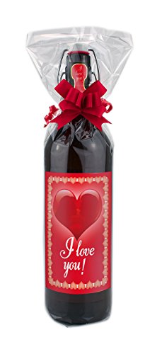 I Love You - 1 Liter Flasche Bier mit Bügelverschluss (mit Geschenkfolie & Schleife) von bierundmehr