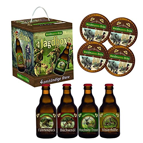 Jagd Bierwürfel 4x0,33L mit Sammler Bierdeckel von bierundmehr