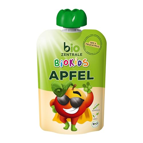 biozentrale BioKids Fruchtmus Beutel Apfel | 12x 90 g Früchte | Quetschbeutel & Quetschies mit 100% Frucht | Idealer Früchtebrei & Fruchtpüree ohne Zuckerzusatz von bioZentrale