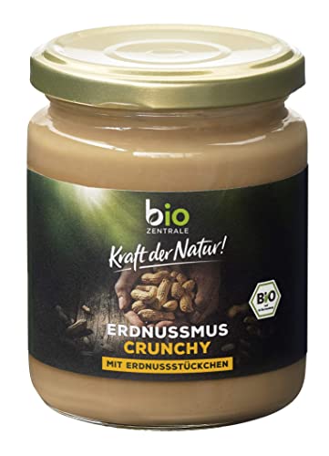 Biozentrale Erdnussmus Crunchy | 3 x 250 g Nussmus | vegane, glutenfreie Protein Quelle | ohne Palmöl, enhält natürlichen Zucker | Peanut Butter für Brot und Smoothi, Streichzarte Erdnussbutter von bioZentrale