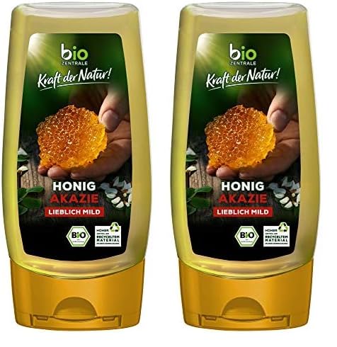 biozentrale Bio Akazienhonig | 350 g Bio Honig aus weißen Blüten der Akazie| Ideal als Brotaufstrich Bio & Honig für Tee | Wabenhonig Alternative (Packung mit 2) von bioZentrale