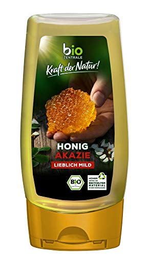 biozentrale Bio Akazienhonig | 350 g Bio Honig aus weißen Blüten der Akazie| Ideal als Brotaufstrich Bio & Honig für Tee | Wabenhonig Alternative von bioZentrale